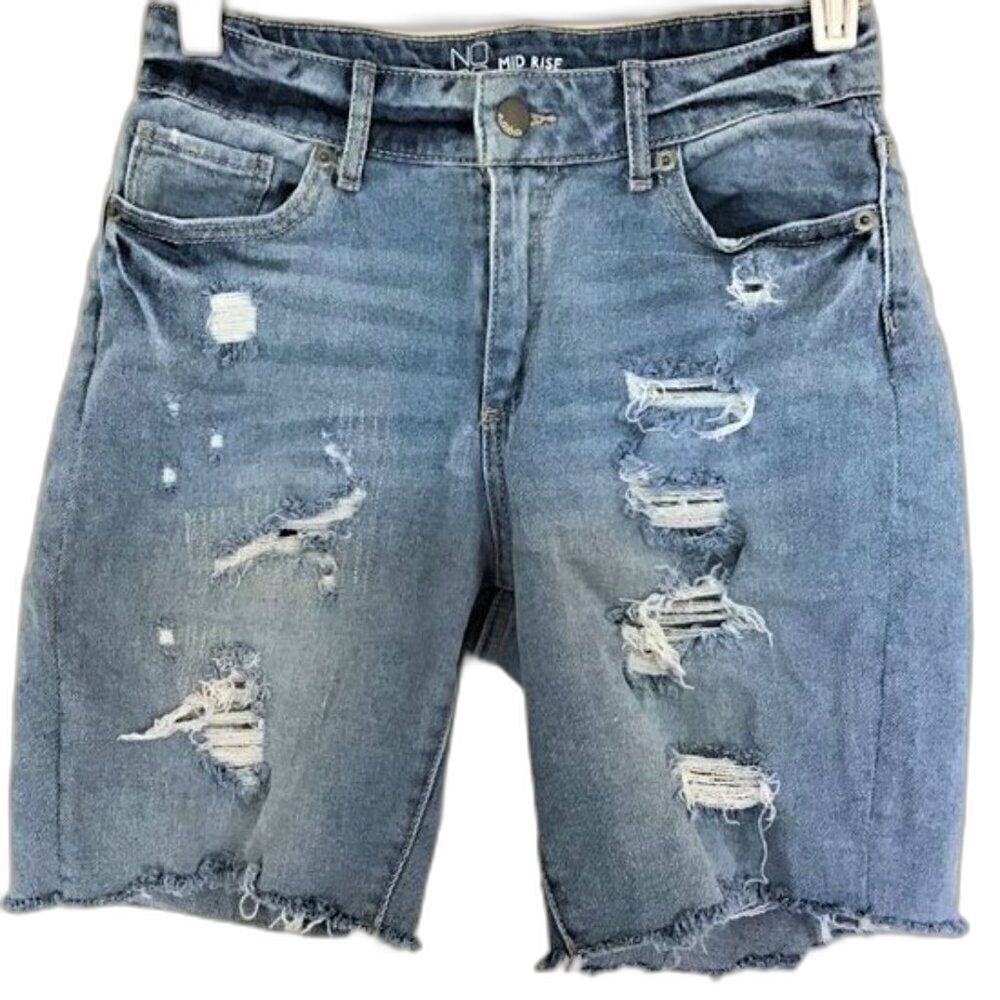 No Boundaries Y2K Distressed Mid-Rise Denim Boyfriend Bermuda Shorts 5